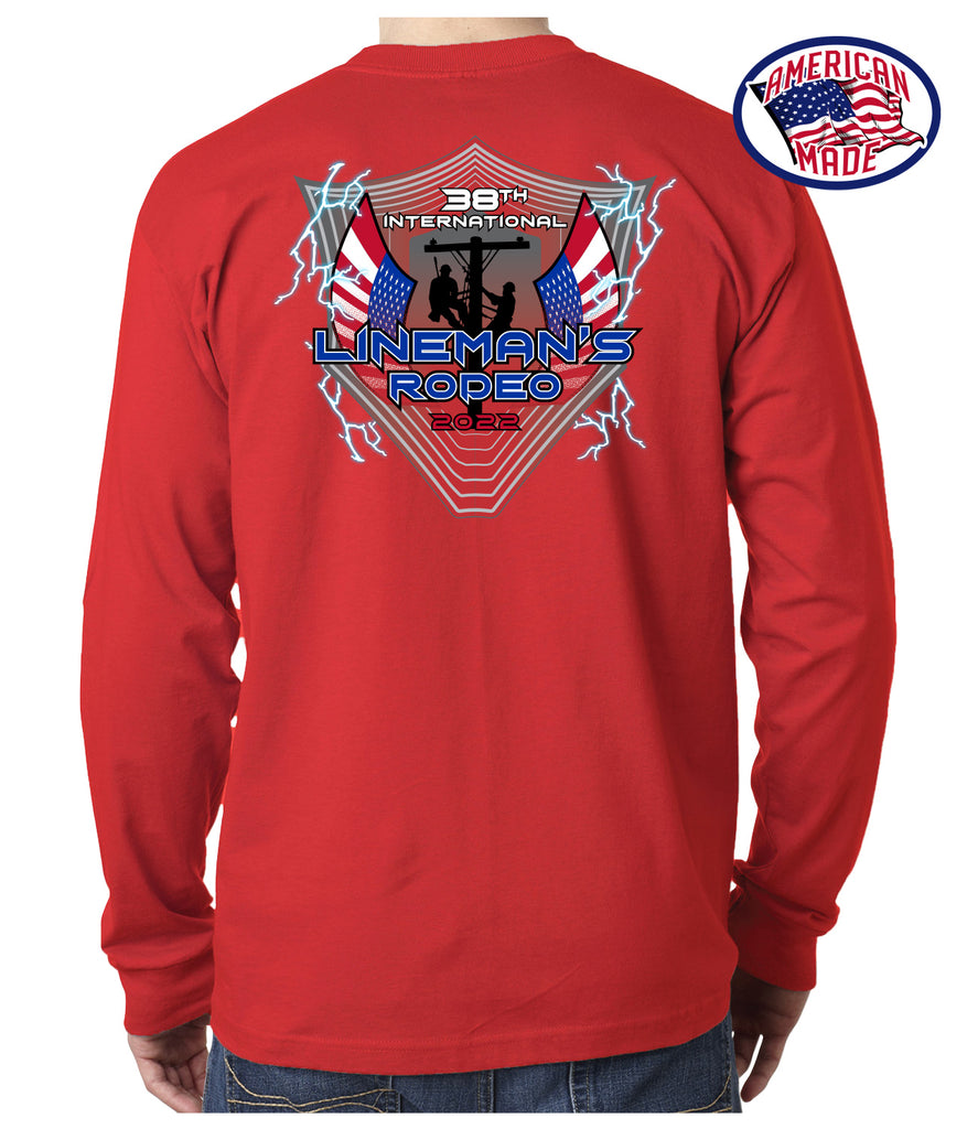 Lineman's Rodeo '22 - Patriot Crest Red Pocket Long Sleeve - AMERICAN MADE
